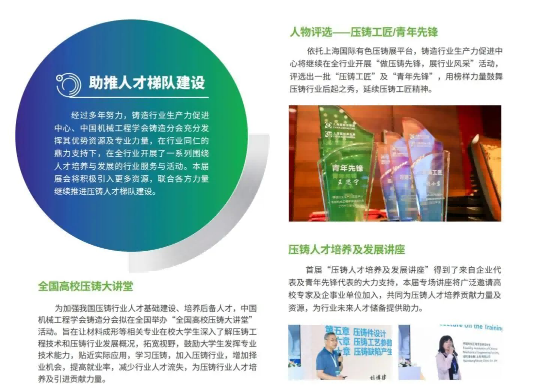 依托上海國(guó)際有色壓鑄展平臺(tái)，鑄造行業(yè)生產(chǎn)力促進(jìn)中心將繼續(xù)在全行業(yè)開(kāi)展“做壓鑄先鋒，展行業(yè)風(fēng)采”活動(dòng)